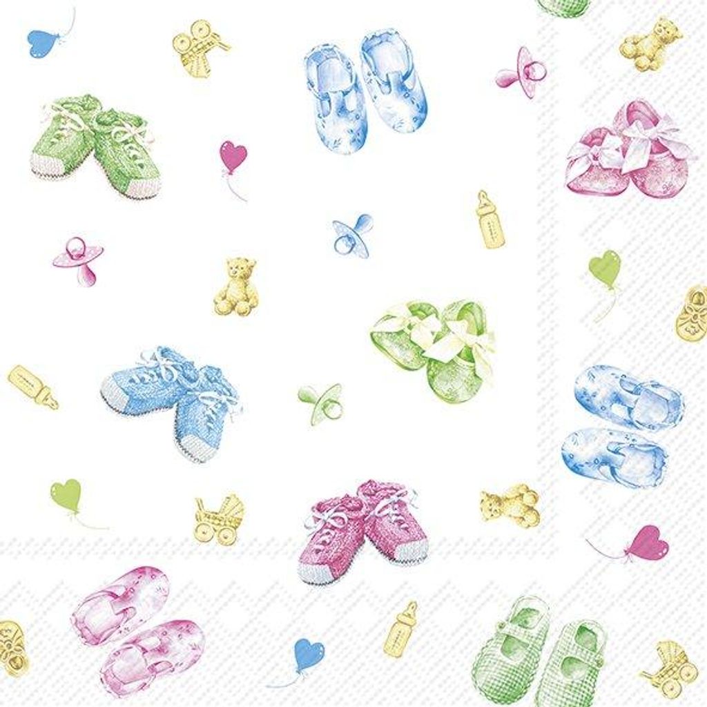 Servietten 33x33 cm - BABY SHOES ALLOVER green