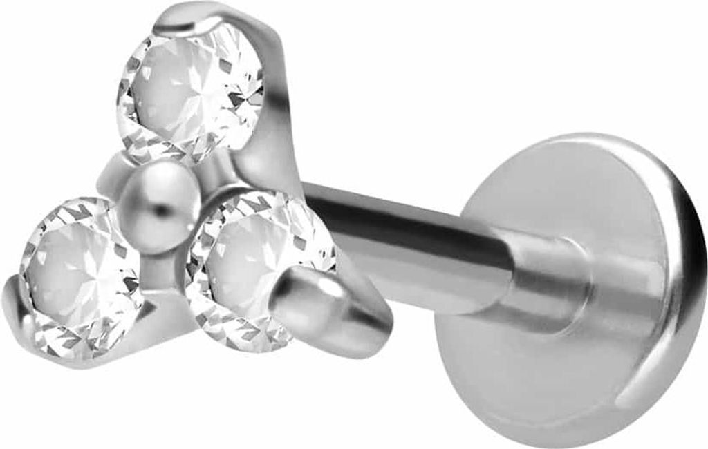 Ohrpiercing, Nasenpiercing Titan Labret mit Innengewinde KRISTALLBLUME Silber Stablänge: 10mm | Stabstärke: 1,2mm | Discgröße: 4,5mm