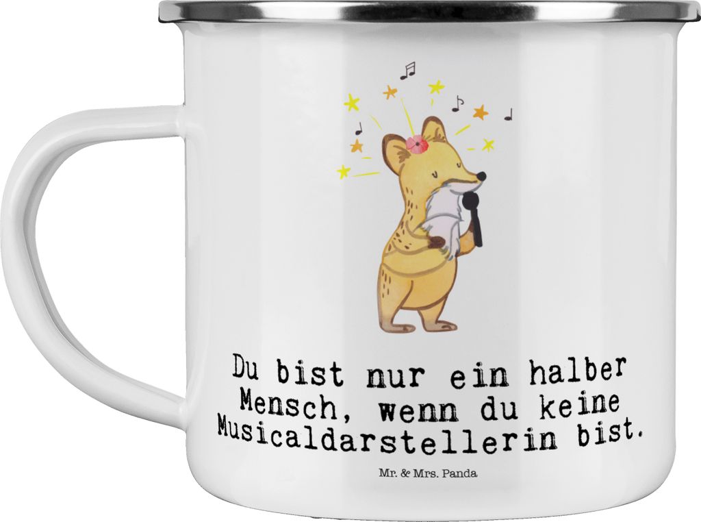 Mr. & Mrs. Panda Teetasse Musicaldarstellerin Herz - Weiß - Geschenk, Emaille Becher, Pott, Tasse, Reisebecher, Teebecher