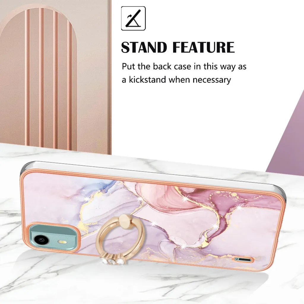 Custodia Marble per Nokia C12, Custodia protettiva in silicone TPU con supporto ad anello Grigio - 3