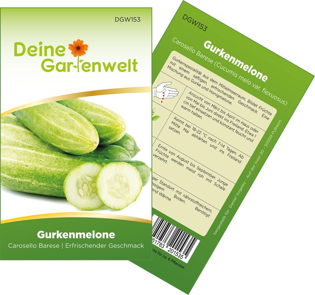 Melonengurke Carosello Barese Samen - Cucumis melo var. flexuosus - Gurkensamen - Melonensamen - Saatgut für 6 Pflanzen