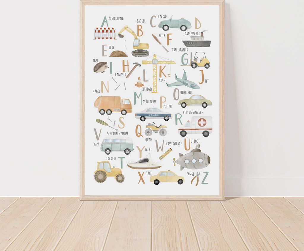 MeinBaby123 Kinderzimmerposter | Fahrzeuge ABC A2