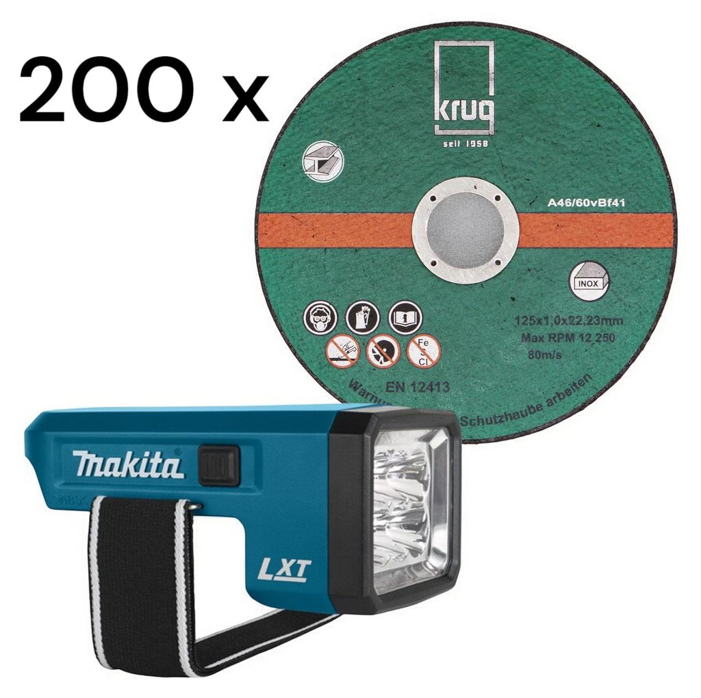 200 Stück Trennscheiben Inox C 125x1.0 mm + Makita STEXBML146 Akku-Lampe LED BML146