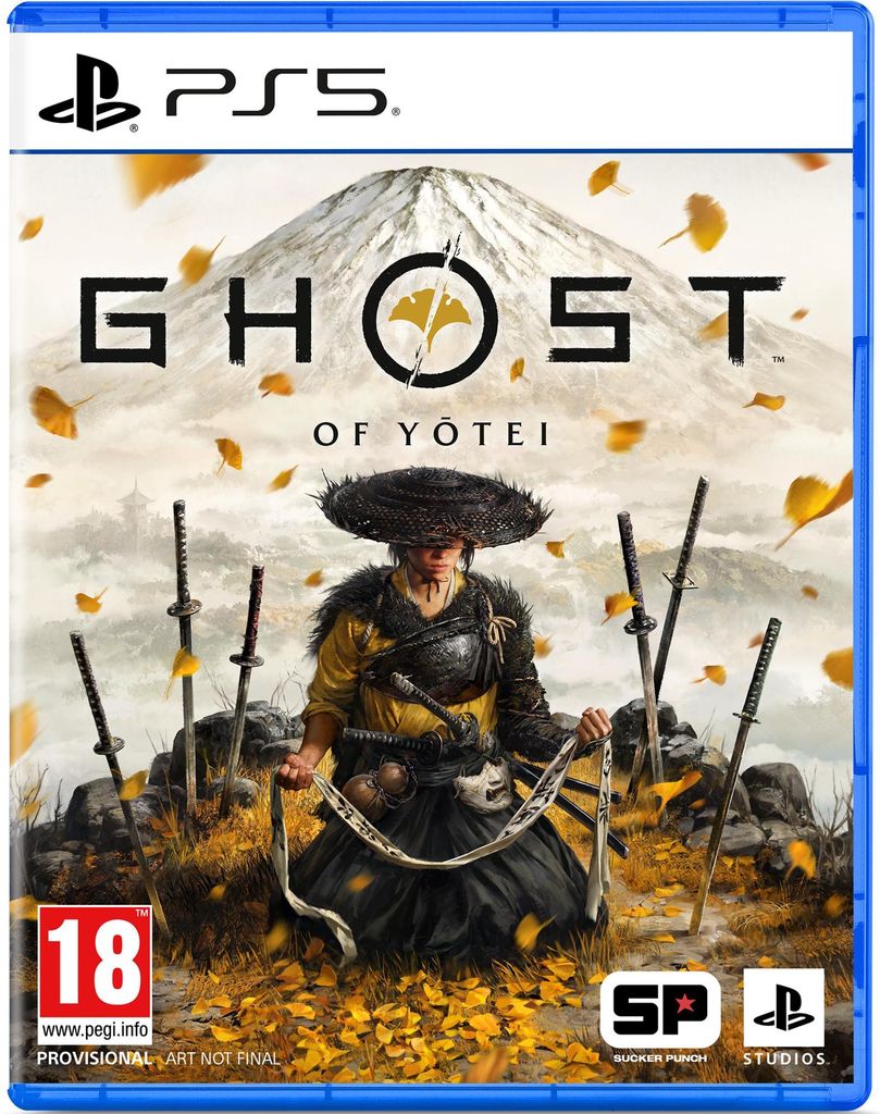 The image is the cover art for the video game 'Ghost of Yotei' on PlayStation 5.