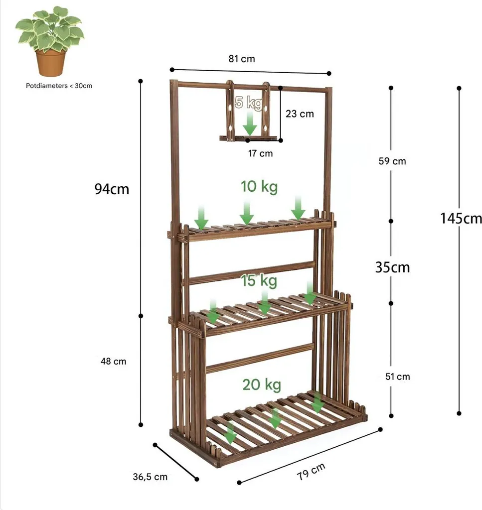 Support plantes bois 3 niveaux Bolt Edge avec barre suspendue modulable - 4