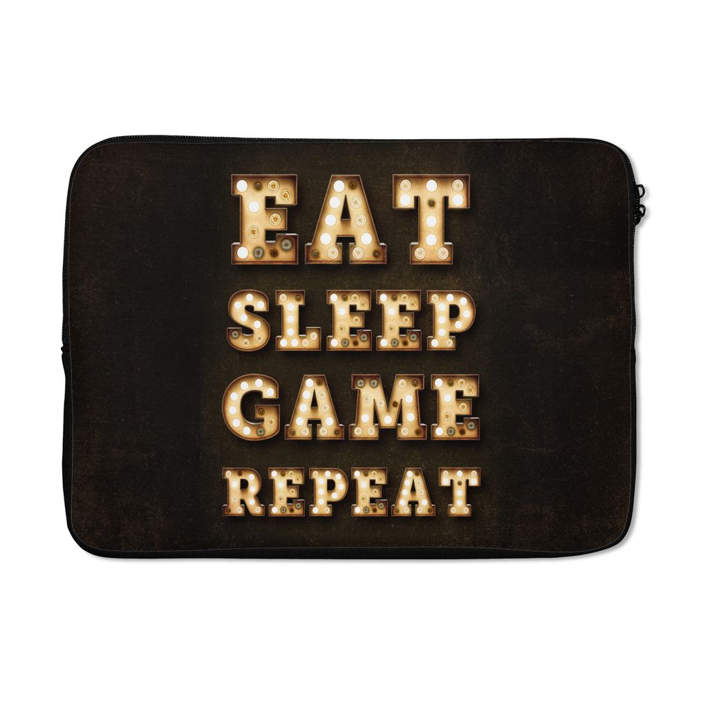 MuchoWow Laptop Hülle 13 Zoll Spiele - Spiele - Zitate - Sprichwörter - Eat sleep game repeat Laptoptasche - Laptophülle - Sleeve - Rundumschutz