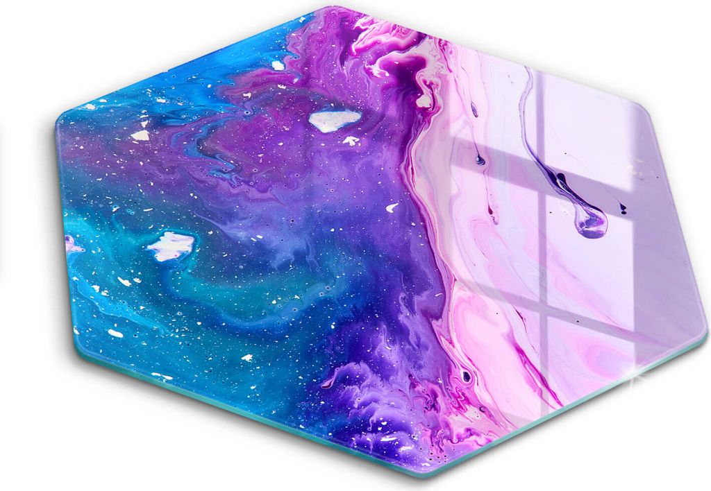 Glasschneideplatte - Herdabdeckplatte - Hexagon 40 cm -Schneidebrett - Spritzschutz - Abstraktionsintinte