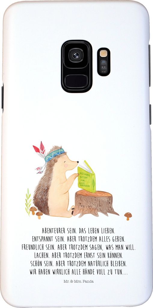 Mr. & Mrs. Panda Samsung Galaxy S9 Handyhülle Igel Federschmuck - Weiß - Geschenk, Tiere, Abenteuer, Cover, Hülle, Camping, Indianer, Lagerfeuer...