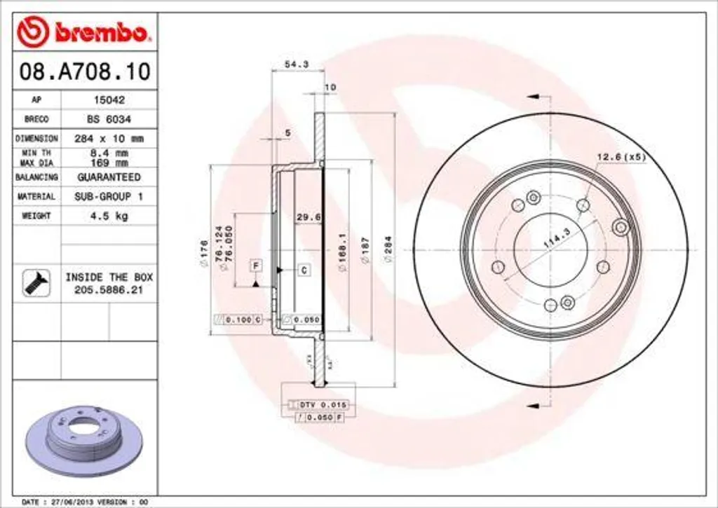 Disque de Frein Haute Performance BREMBO 08.A708.11 avec Vernis UV
