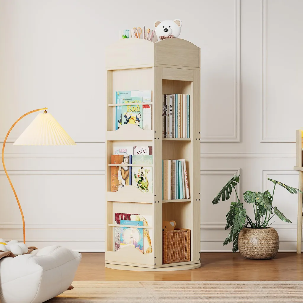 Bibliothèque tournante 4 niveaux avec rotation fluide - Format compact - 3