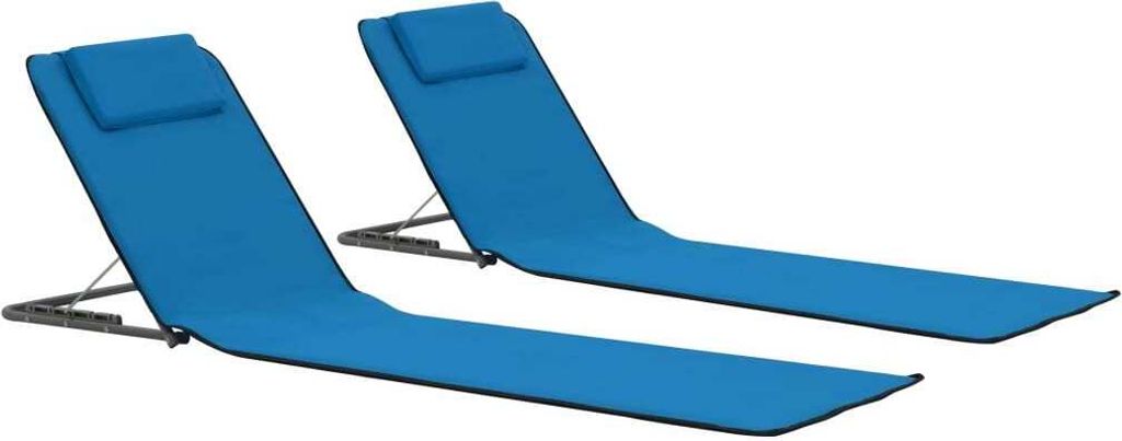 The Living Store Klappbare Strandmatte 2 Stk. Stahl und Stoff Blau