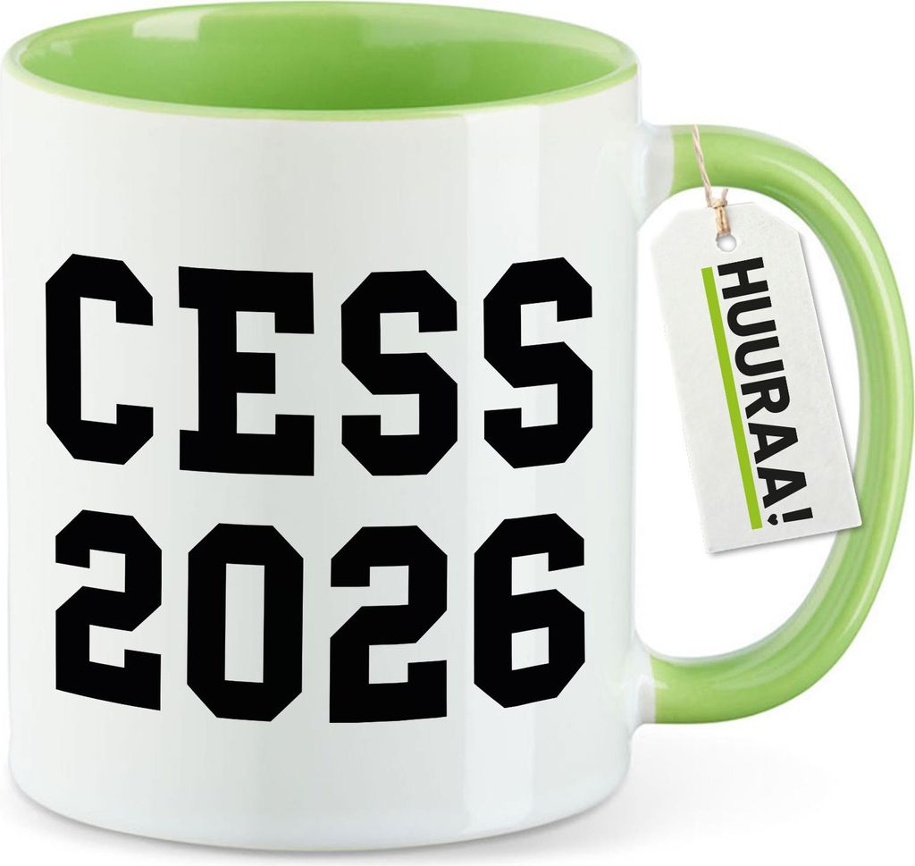 Huuraa Kaffeetasse CESS 2026 Abschluss Belgien (frz.) 330ml Grün Keramik Kaffeebecher Geschenkidee