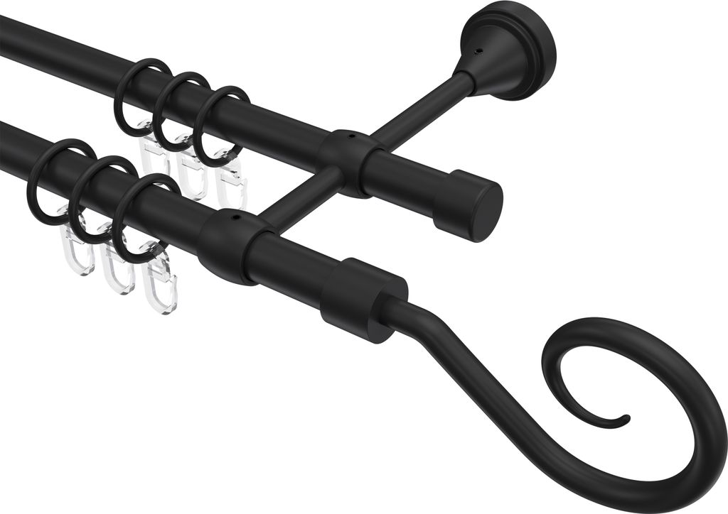 Interdeco Gardinenstange / Vorhangstange Schwarz, Typ Primus Allegra (Spirale), 16 mm Ø 2-läufig, 280 cm