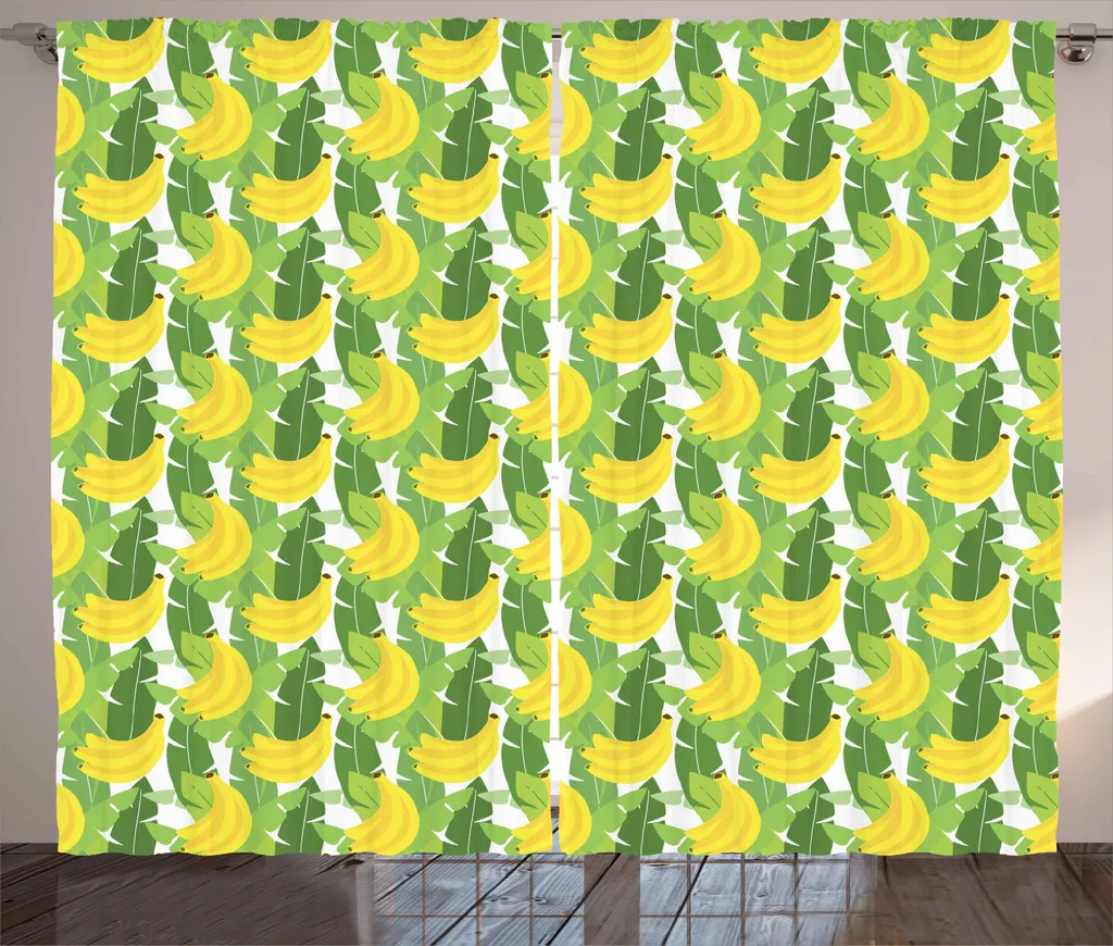 ABAKUHAUS Tenda rustica in foglia di banano, grappoli pendenti, tende universali per soggiorno con passanti e ganci, 280 x 245 cm, verde felce giallo