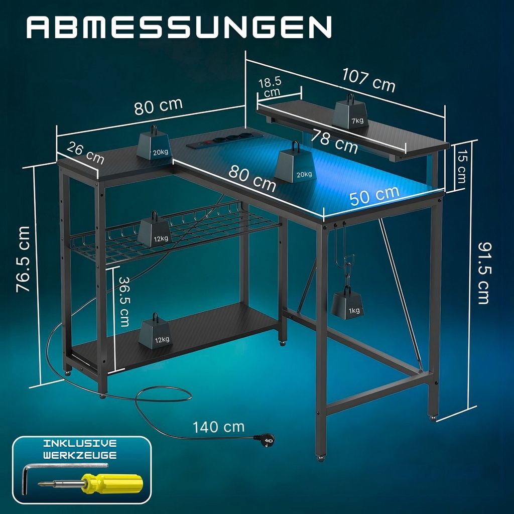 Five Stars® L-förmiger Gaming Schreibtisch - Computertisch Produktbild 4
