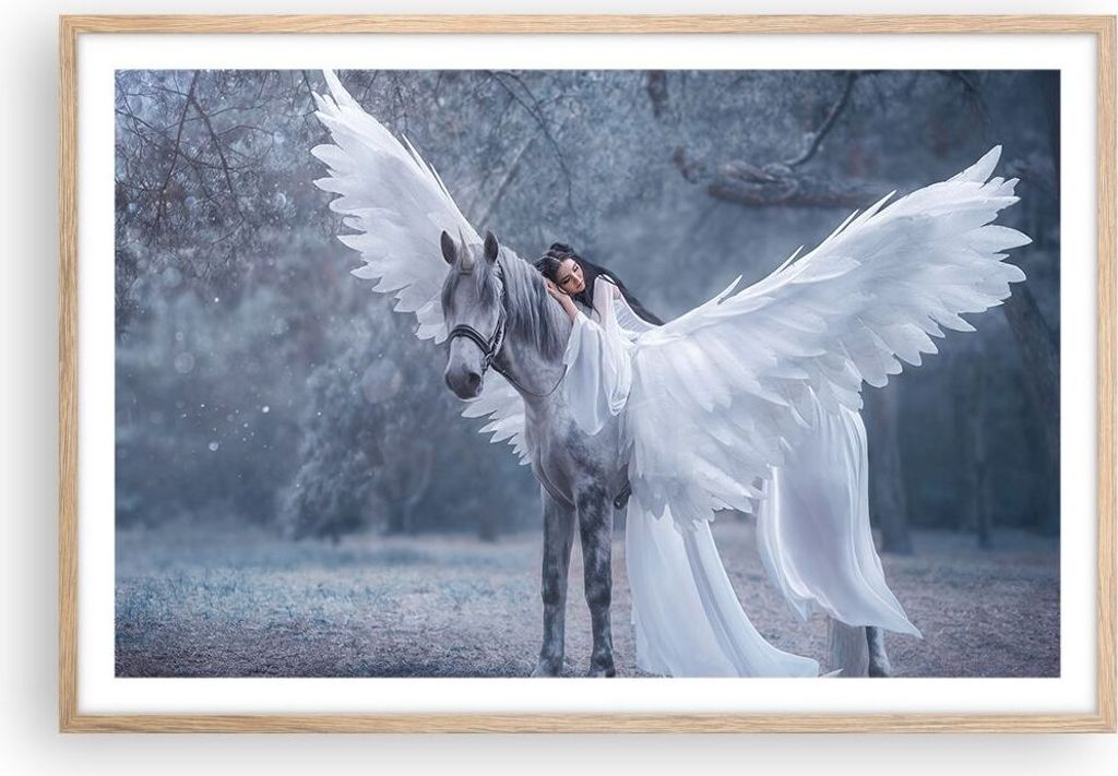 Gerahmtes Poster - Rahmen in heller Eiche - Frau Pferd Natur - 91,5x61 cm - Wand Bild - Wanddeko - Wandbilder - Kunstposter - Wandposter - Bilderra...
