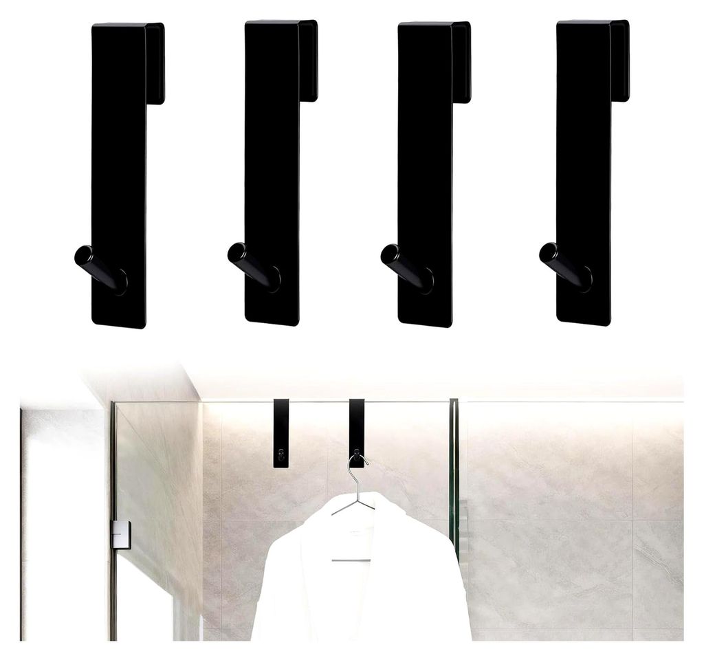 4 Stück Handtuchhalter für Duschwände, Duschhaken aus Edelstahl, Handtuchhalter für Glaswände mit Schutzmatte, schwarze Duschwandhaken, Türha...