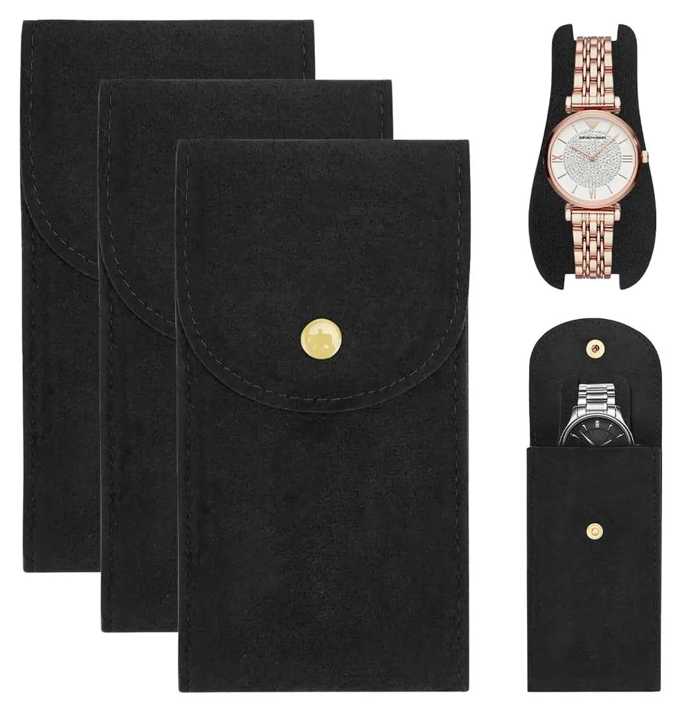 Sac de rangement pour montres avec coussins, étui 3 montres noir luxe