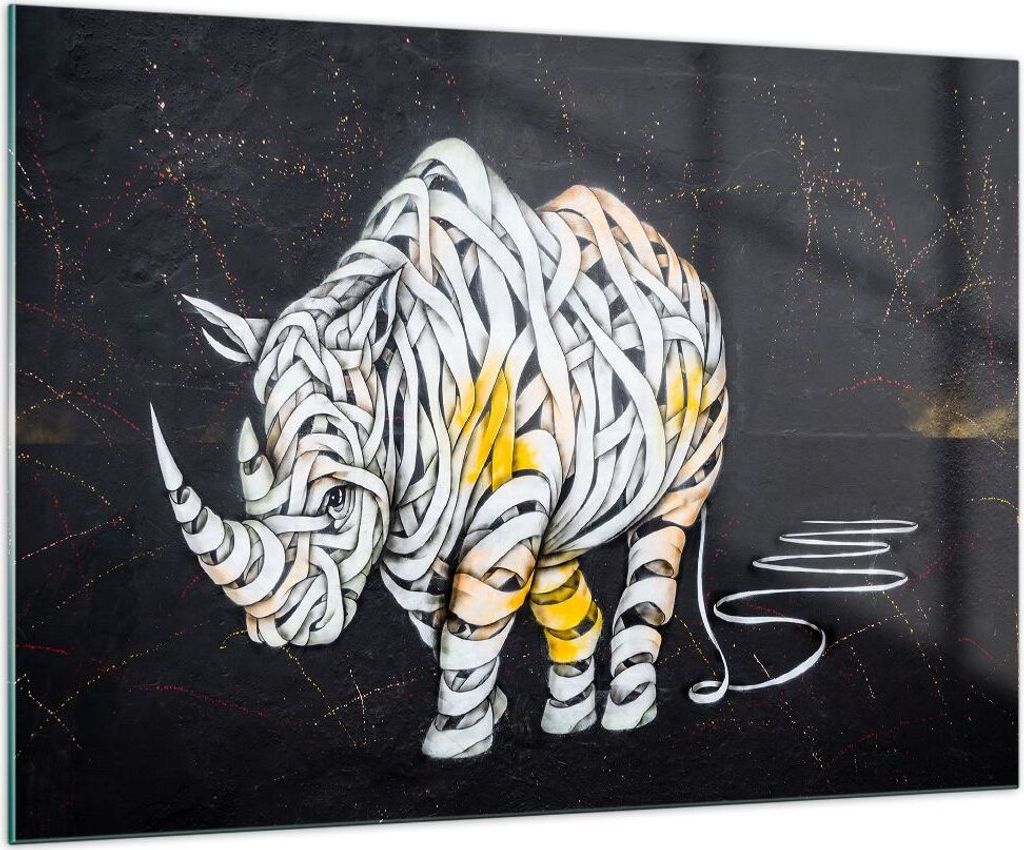 Bilder auf glas - Nashorn modern - 100x70cm - Glasbilder - Wandbilder - Kunstdruck - zum Aufhängen bereit - Wanddekoration aus Glas - Glas Bilder ...