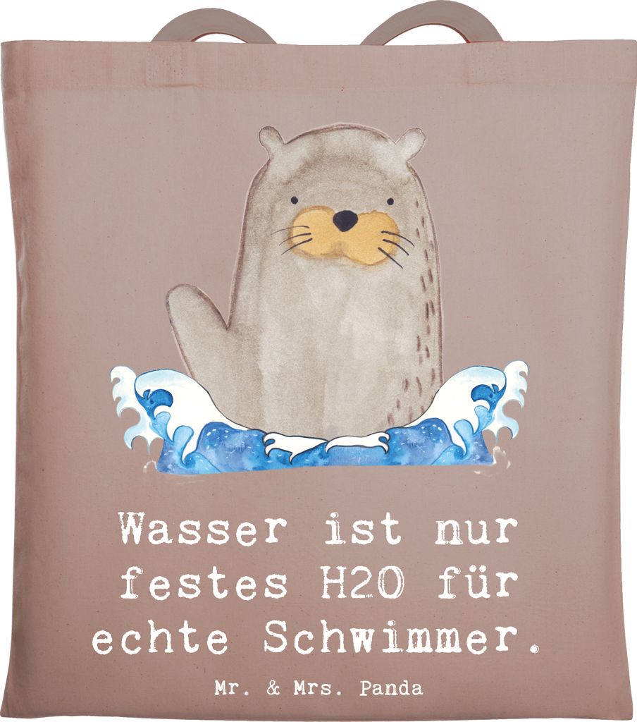 Mr. & Mrs. Panda Tote Bag Schwimmen Abenteuer - Braun Pastell - Geschenk, Laptoptasche, Jutebeutel, Shopping Tasche, Wasserfitness, Sportler, Ausda...