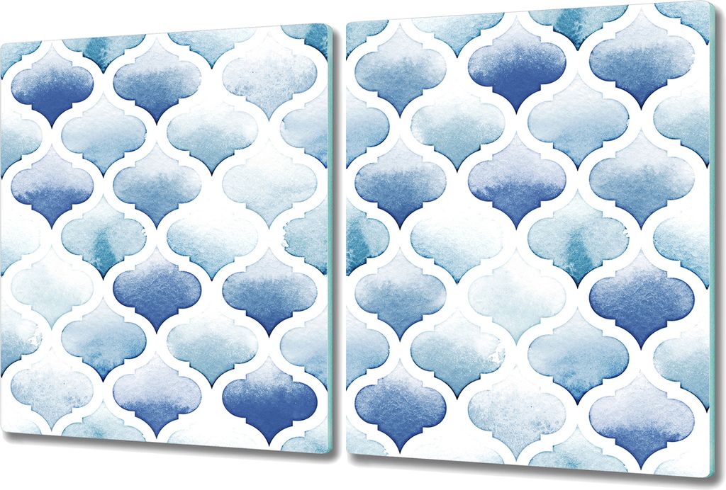 Glas-Herdabdeckplatte Glaskeramikkochfeld-Abdeckung - 2x 40x52 cm - Blaues marokkanisches Muster