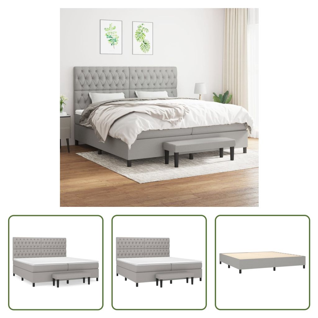 The Living Store Boxspringbett mit Matratze Hellgrau 200x200 cm Stoff