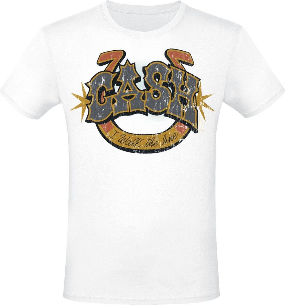 Johnny Cash T-Shirt Herren Walk The Line weiß Band-Merch, Bands 100% Baumwolle S