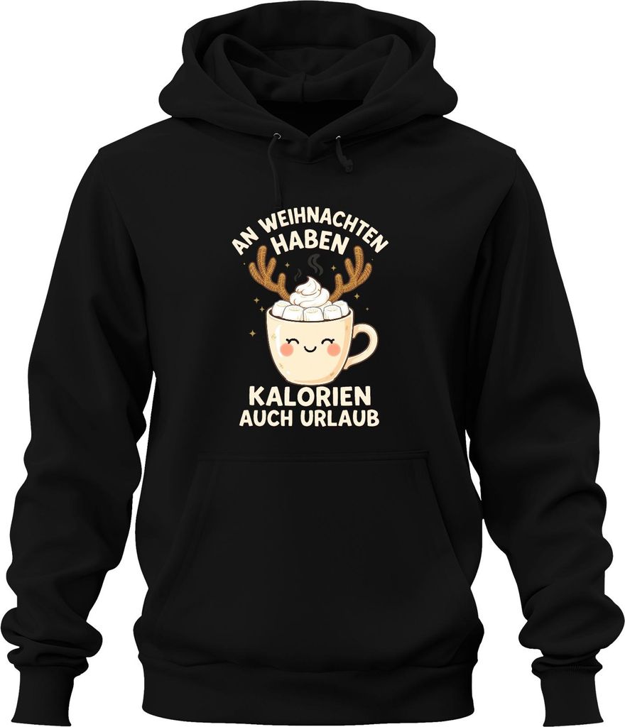 An Weihnachten haben Kalorien auch Urlaub Rentier Kakao lustig Uni Hoodie Kapuzenpullover, Schwarz, S