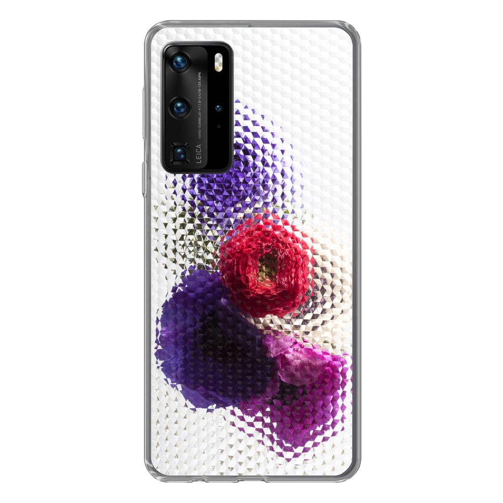 MuchoWow Handyhülle Schutzhülle Hülle für Huawei P40 Pro Mohn - Blumen - Glas Silikon Softcase Handy Hülle - Schutz