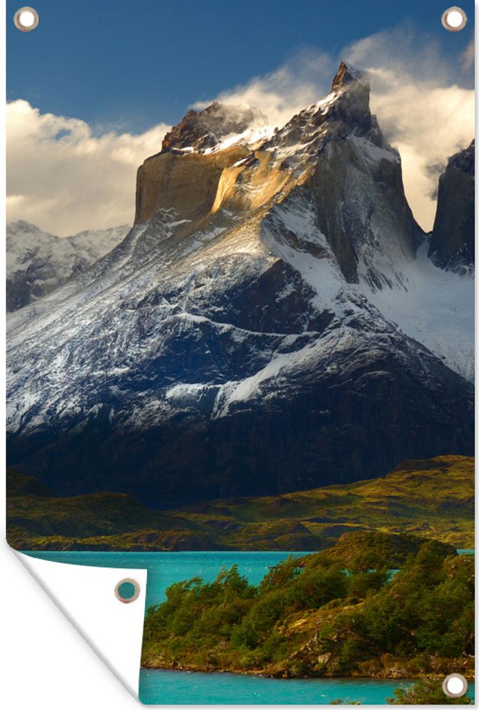 MuchoWow 80x120 cm Outdoor-Poster Gartendeko Sichtschutz Garten Poster für den Garten Schöne, schneebedeckte Berge im Nationalpark Patagonien i...