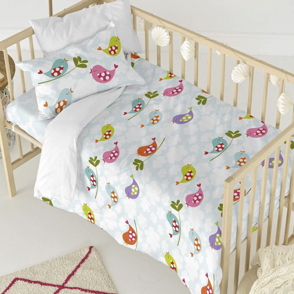 Little birds Bettbezug set kinderbett 2 teiliges 115x145 cm (Kinderbett) 100% Baumwolle Hergestellt in Europa