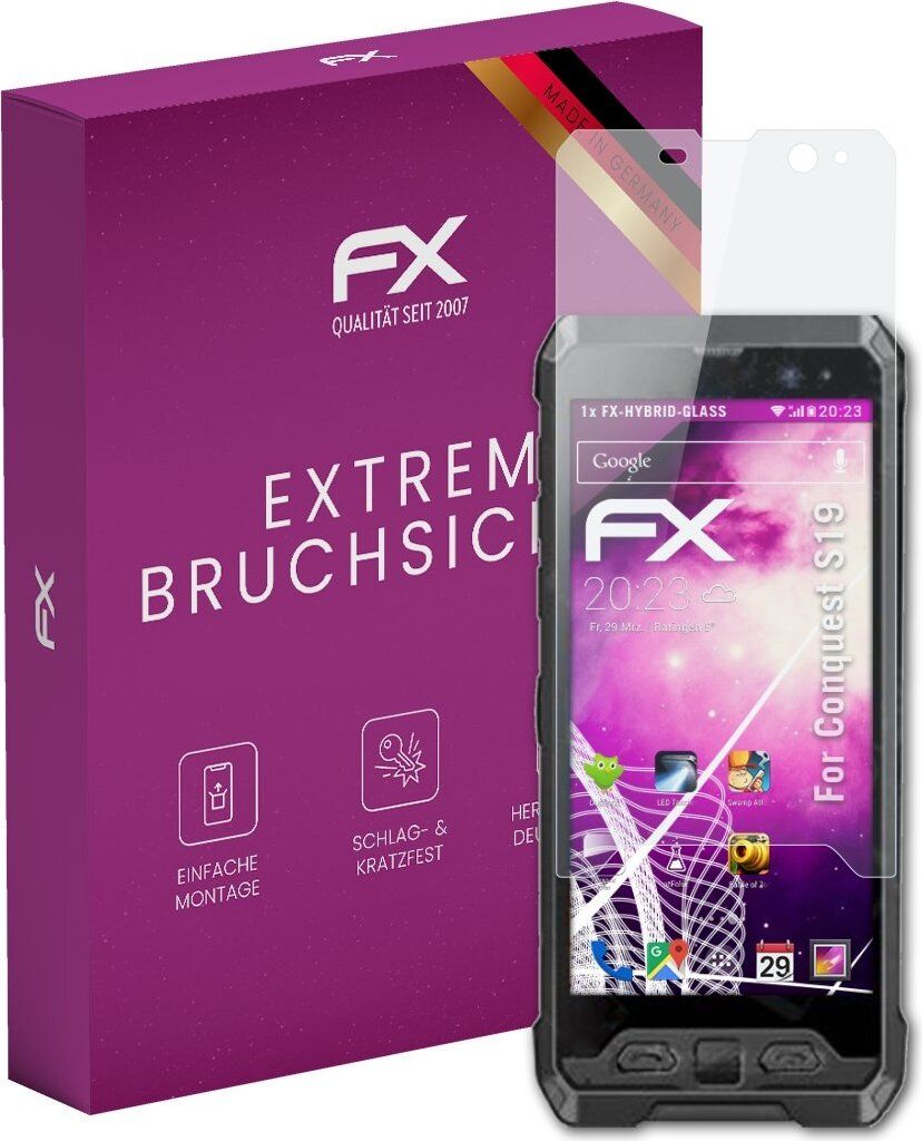 atFoliX FX-Hybrid-Glass Displayfolie kompatibel mit Conquest S19 Glasfolie