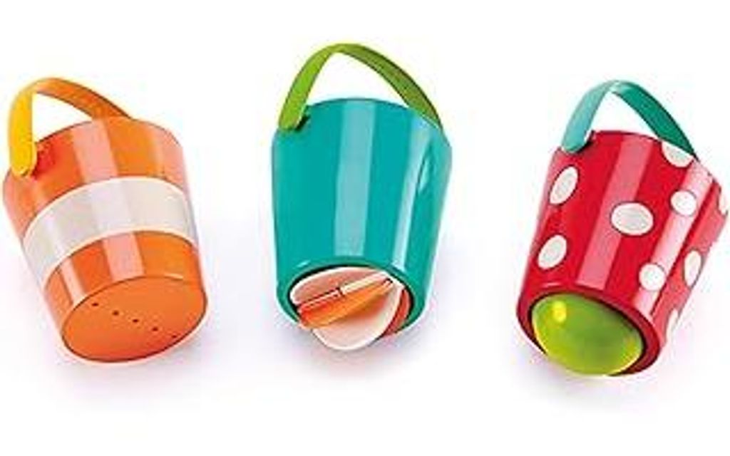 Hape Buntes Eimer Set – 3-teiliges Badespielzeug, Bunte Wassereimer mit Ablauf-System, Motorik und Hand-Augen-Koordination im Bad, BPA-frei, ab 1...