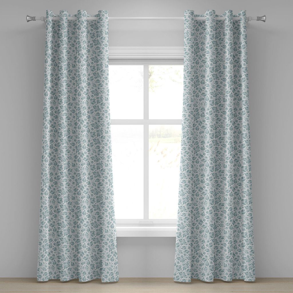 ABAKUHAUS Blätter Ösenvorhang, Pfefferminz-Laub-Muster auf einer punktierten Hintergrund-blühenden Natur, Dekorative 2-Panel-Fenstervorhänge, 2...