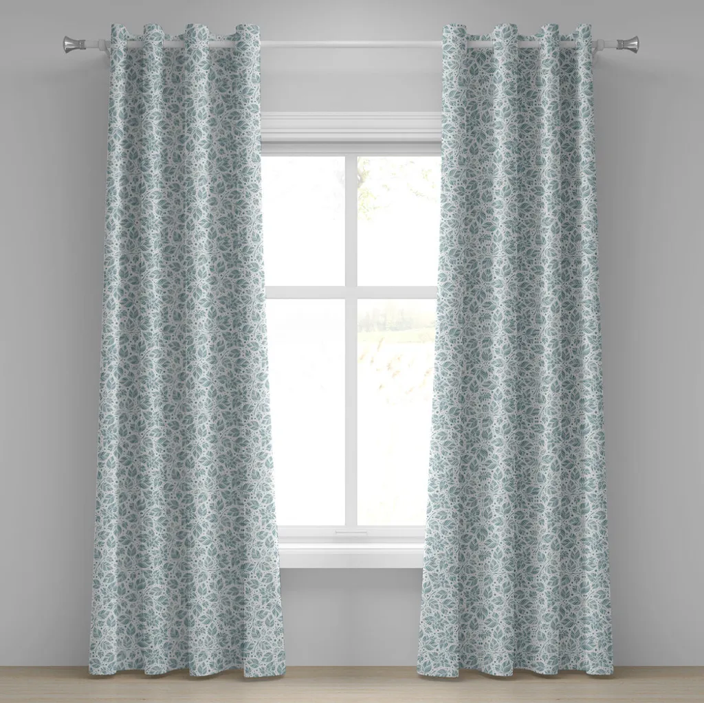 ABAKUHAUS Tende Foglie Menta Blu-Grigio 280x245cm | Stile Naturale