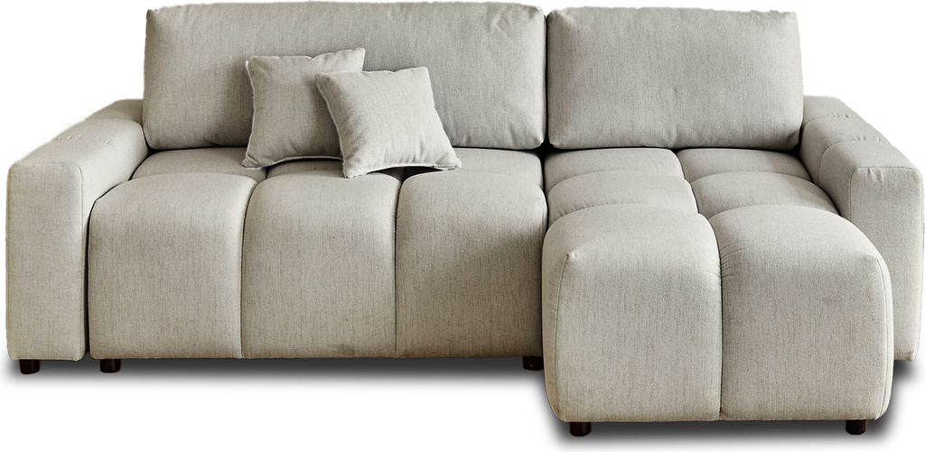 Lisa Design Crocus - Ecksofa beidseitig montierbar - 4-Sitzer - Schlaffunktion und Bettkasten - aus Stoff , Hellgrau
