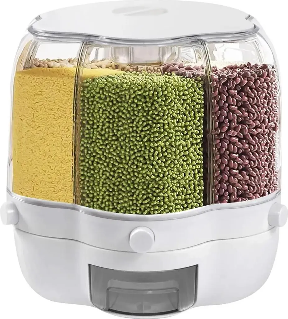Contenitore Girevole Riso e Cereali | Organizer 6 Griglie Ermetico