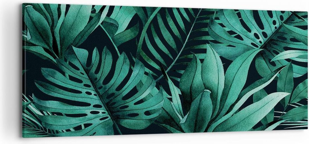 Bild auf Leinwand - Leinwandbild - Einteilig - Blätter Grafiken Monstera - 120x50cm - Wand Bild - Wanddeko - Wandbilder - Leinwanddruck - Bilder -...
