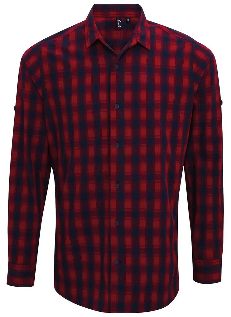 Premier - "Mulligan" Hemd für Herren Langärmlig LT2709 (3XL) (Rot/Marineblau)