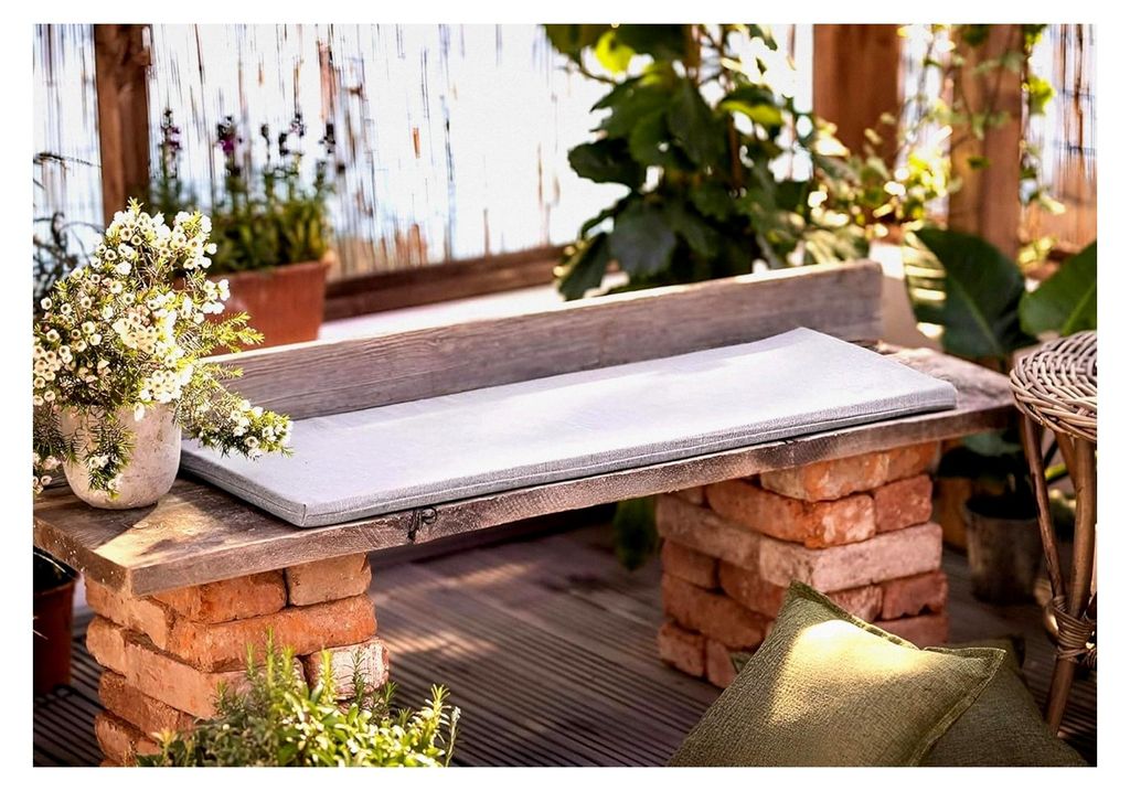 Bankauflage grau, 110x35x3 cm, Outdoor Sitzauflage, waschbar & schmutzabweisend, Sitzpolster für Gartenbank, Bierbank-Auflage