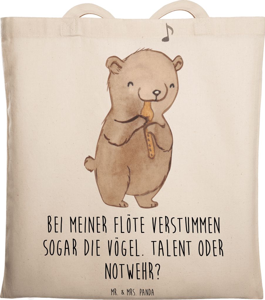 Mr. & Mrs. Panda Jutetasche Besondere Flöte - Transparent - Geschenk, Melodie, Laptoptasche, Jutebeutel, Instrument, Musikinstrument, Musik, Tasch...