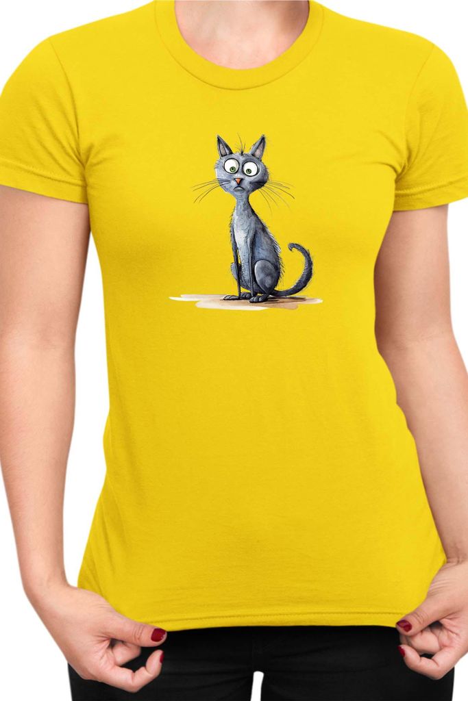 Damen T-Shirt Funny Cats Breeds Korat Cat, Lady XS / Gelb
