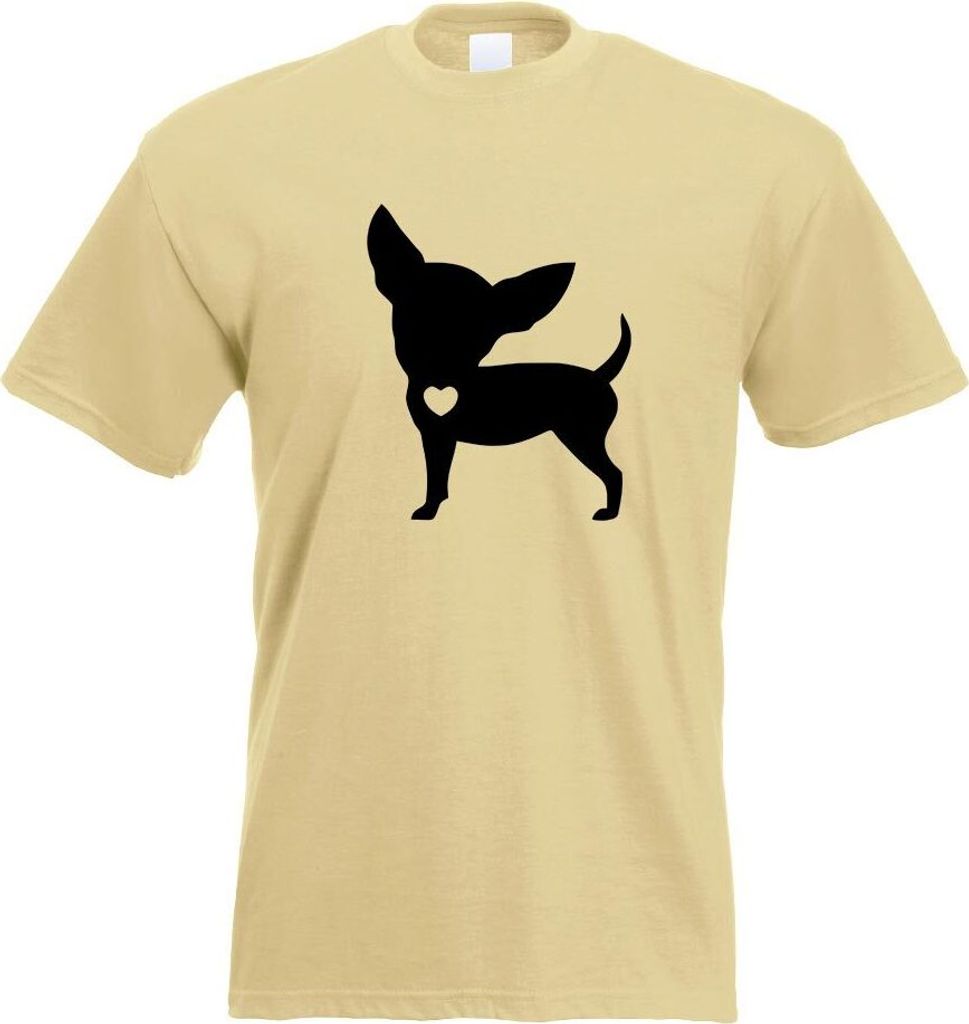 Kiwistar - T-Shirt - Khaki - Chihuahua Love Silhouette Motiv Bedruckt Funshirt Design Print - mit Motiv Bedruckt - Funshirt Design - Sport - Freize...