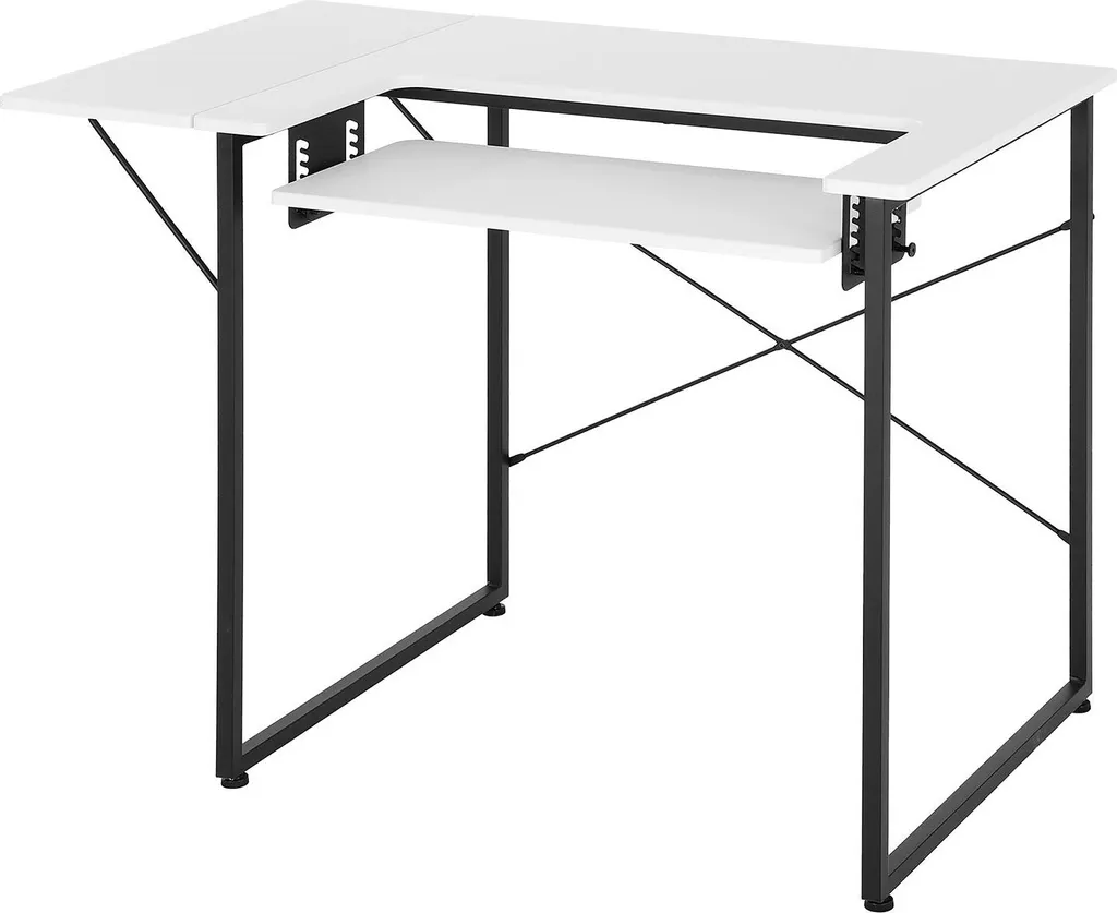 Tavolo da cucito - Tavolo per macchina da cucire - Piano ribaltabile - Ripiano regolabile in altezza - Struttura in acciaio - Salvaspazio - Per la casa e lo studio - Utilizzabile anche come tavolo per computer - Bianco - 9