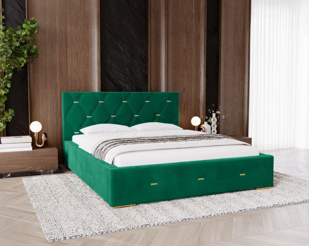 Gepolstertes Einzelbett 120x200 mit Stauraum DANVILLE 2 - grün