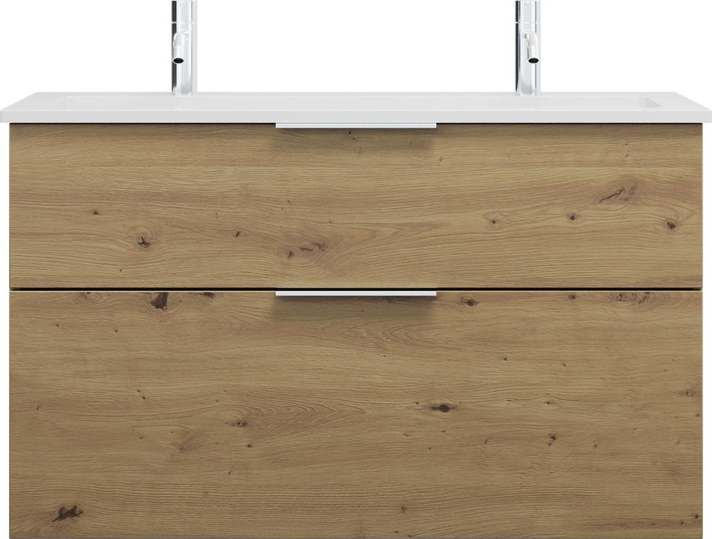 burgbad Eqio Mineralguss-Waschtisch mit 2 Armaturbohrungen, inklusive Waschtischunterschrank, 1020x490x618mm, SHCS102F5662C0001G0146