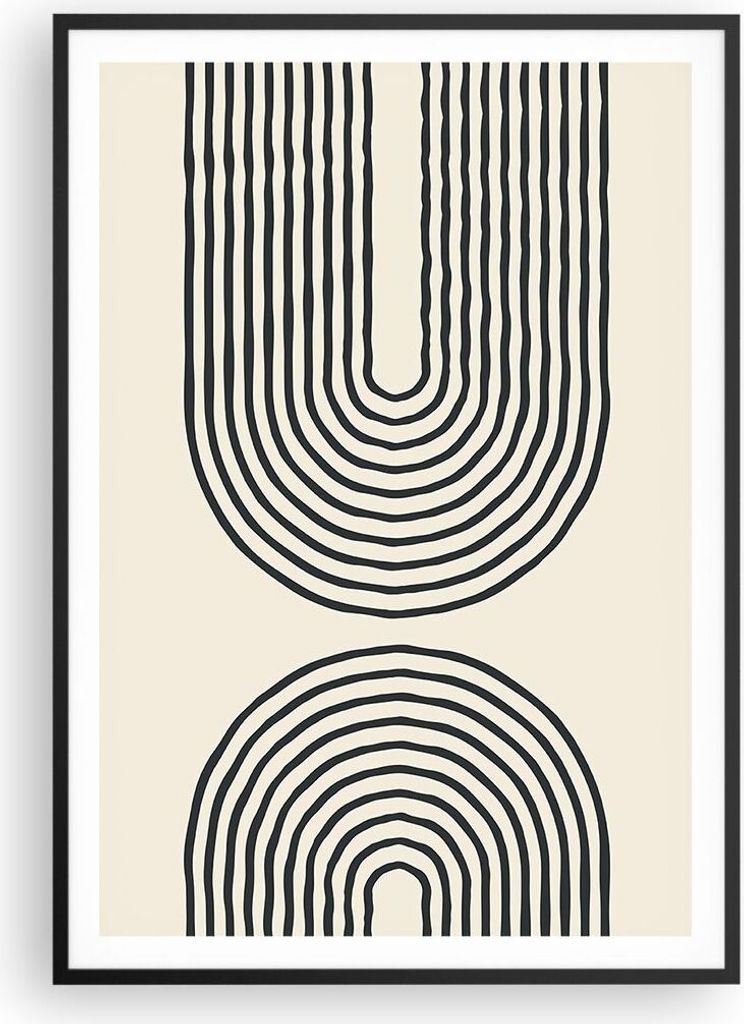 Gerahmtes Poster - Schwarzer Rahmen - Linien Oval Minimalismus - 70x100 cm - Wand Bild - Wanddeko - Wandbilder - Kunstposter - Wandposter - Bilderr...