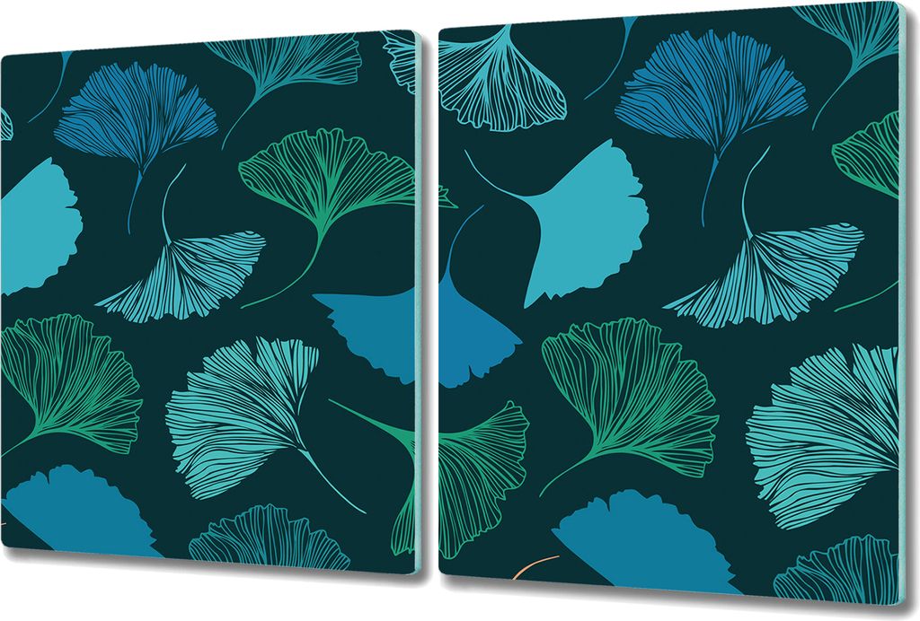 Glas Schneidebrett Herdabdeckplatten Schneideplatten - 2x 40x52 cm - Ginkgoblätter