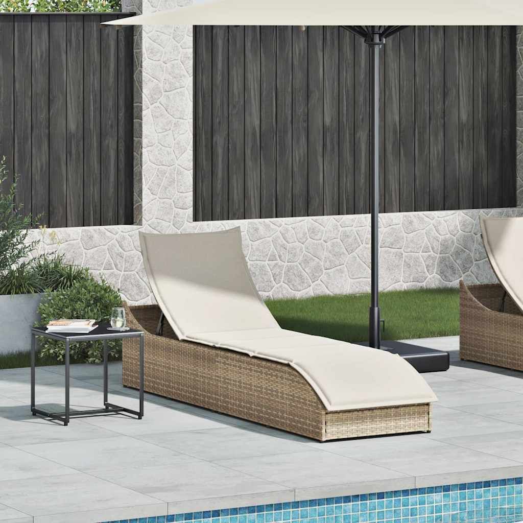 "2026 MODERNE"Liegestuhl/Relaxliege - Klappliege mit Auflage und Stauraum Beige Poly-Rattan - 59x200x79cm - 59x200x79cm - Gartenliegen NeuMöbel802326