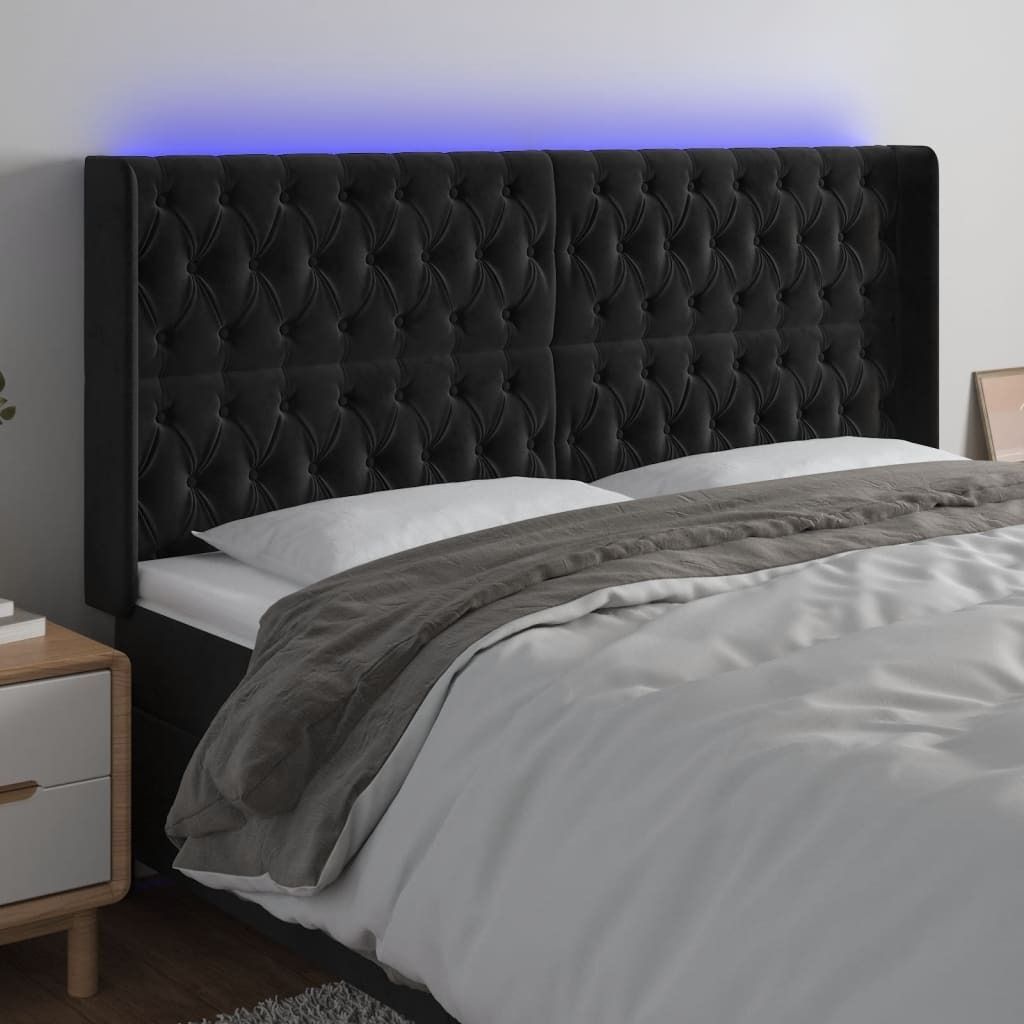"2026 Promotion" LED Kopfteil - fürs Schlafzimmer - Schwarz 203x16x118/128 cm Samt - Bettkopfteil CC6158